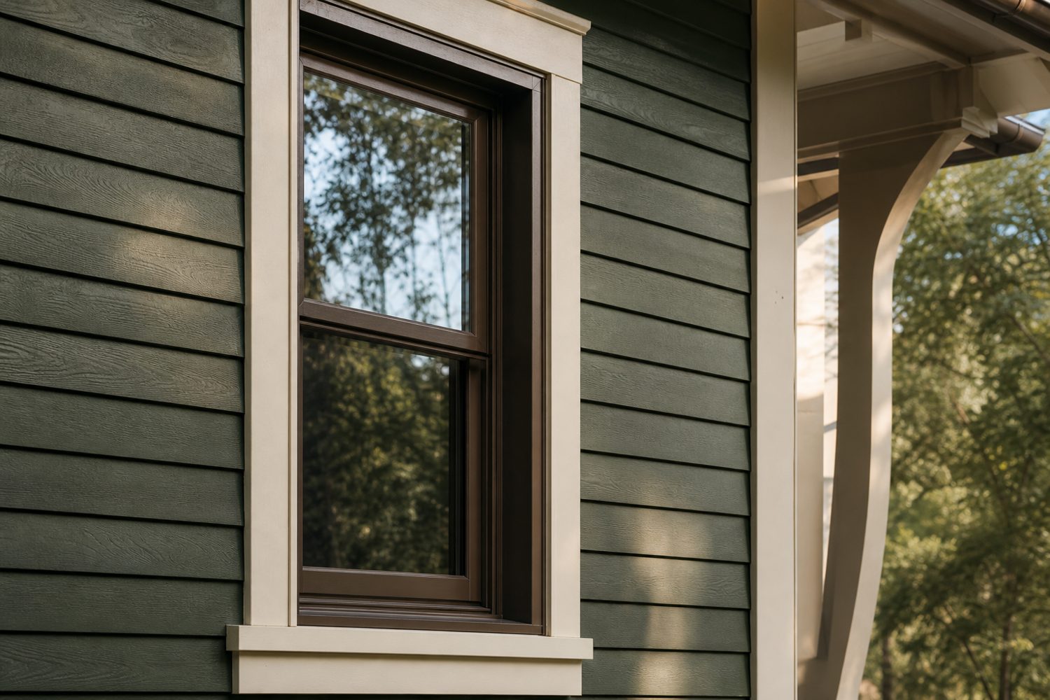 Bronze window within cream trim